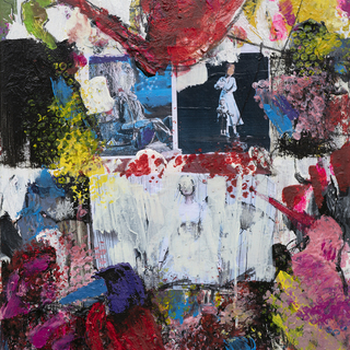 Zeitgenössisches Kunstwerk mit intensiven Farbflächen in Rot, Blau und Weiß – farbstark und ausdrucksstark gemalt von Josefine Frauenschuh.