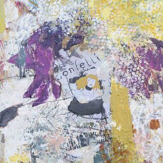 Abstraktes modernes Kunstwerk von Josefine Frauenschuh aus Salzburg – Moulin-Rouge-Serie, künstlerische Hommage an Toulouse-Lautrec mit lebhaften Farbflächen.