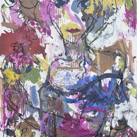farbenfrohes Acrylbild als Porträtkunst in abstrakt-expressiven Malstil gemalen