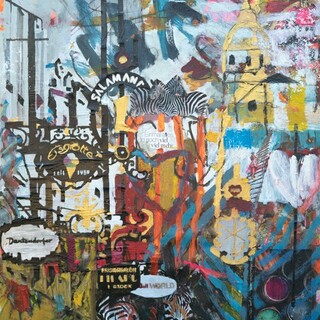 Modernes Acrylbild „Salzburg Struktur“ mit urbanen Elementen der Getreidegasse, Salzburg.