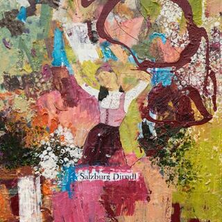 Zeitgenössisches Kunstwerk „Salzburg Dirndl“ – farbenfrohes, urban inspiriertes Trachtenmotiv.