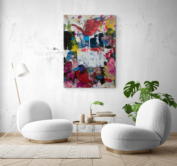 Zeitgenössisches Kunstwerk – modernes Wandbild mit expressiven Pinselstrichen für Büros.