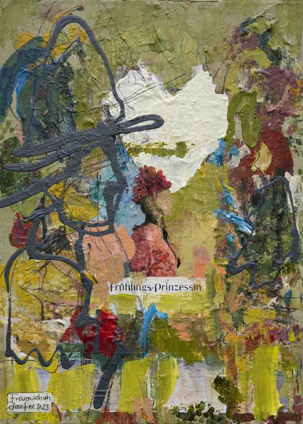 Modernes Kunstwerk mit Collage kaufen – abstrakte Malerei voller Energie für stilvolle Räume.