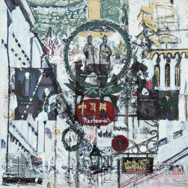 Zeitgenössische Kunstbilder von Salzburg, modernes Interior Design der Salzburger Getreidegasse von der Künstlerin Josefine Frauenschuh