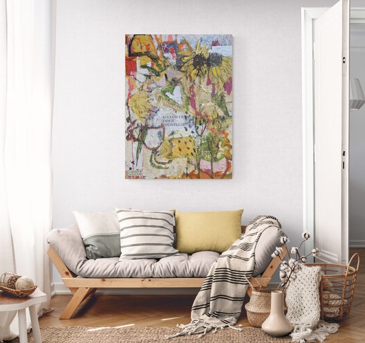Zeitgenössisches Kunstwerk kaufen – modernes Wandbild mit floraler Collage für stilvolle Räume.