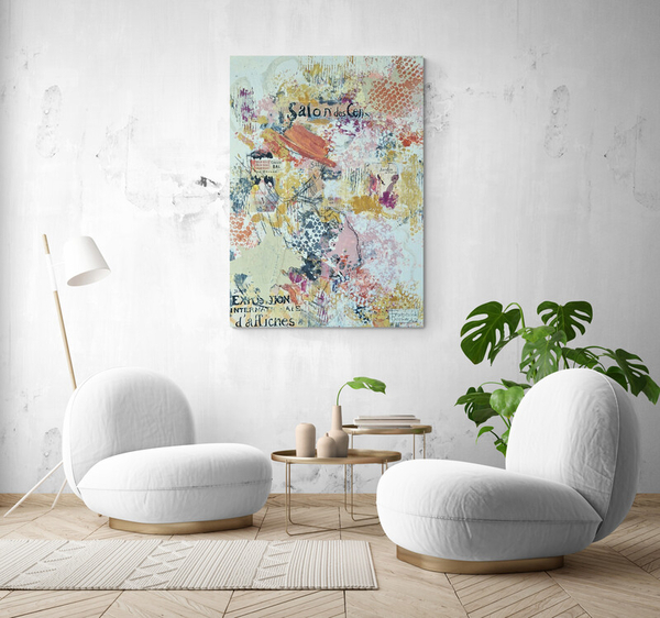 Zeitgenössisches Kunstwerk – Collage in kräftigen Farben inspiriert vom Pariser Cabaret.