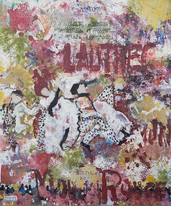 Abstraktes modernes Kunstwerk kaufen – dynamisches Paris-Motiv mit Tanz und kräftigen Farben.