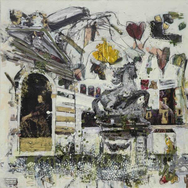 Farbstarke Kunstbilder Salzburg – zeitgenössisches Kunstbild ‚Pferdeschwemme‘ von Künstlerin Josefine Frauenschuh.