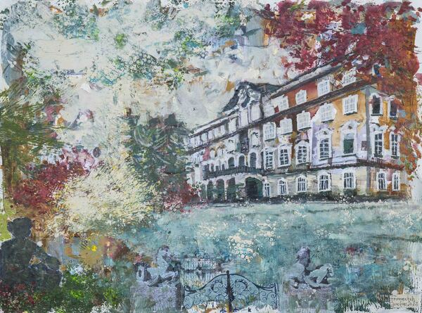 Abstraktes modernes Kunstwerk kaufen – Collage mit Schloss Leopoldskron für Räume mit Stil.