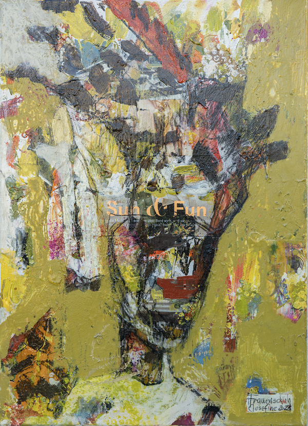 Farbenfroh, zeitgenössisches Acrylbild in Senf und Brauntönen