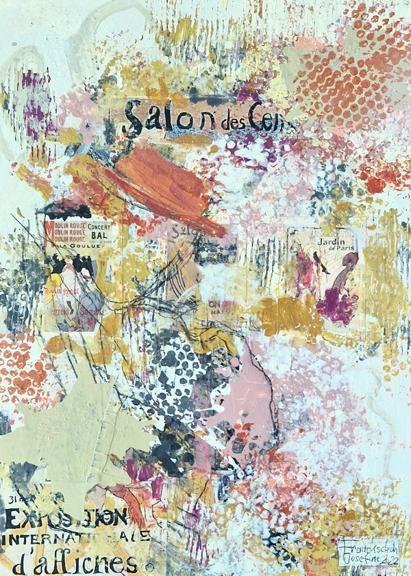 Abstraktes modernes Kunstwerk kaufen – modernes Bild mit Paris-Motiven für Wohnzimmer & Büro.